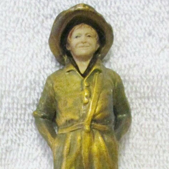 Antique Signed J Ruhl Tom Sawyer Gilt Paperweight Statue with Celluloid Face